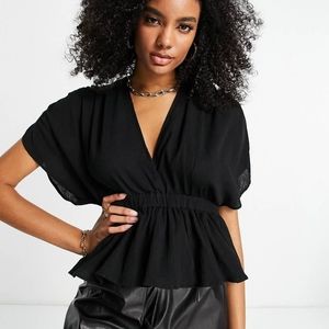 ASOS Design Textured Plunge Front Top with Elastic Waist Detail